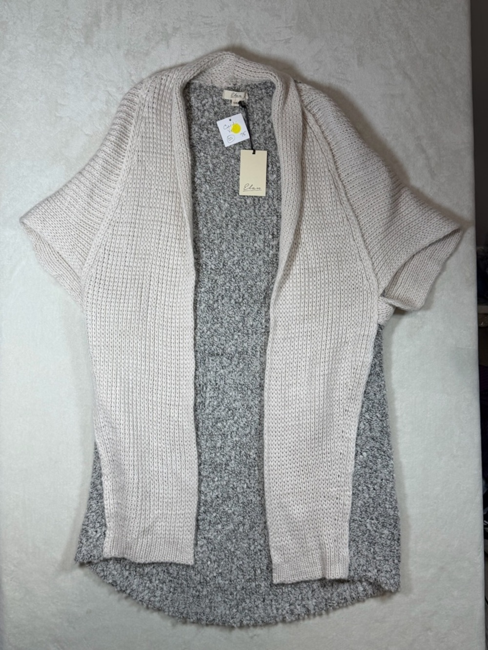 NWT One Size Elan Cream Open-Front Short-Sleeve Knit Cardigan Gray Knit Back - Picture 2 of 8